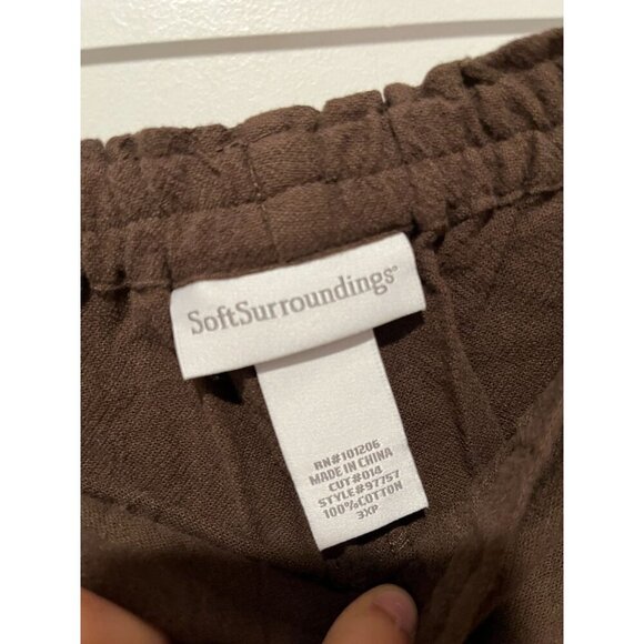 Soft Surroundings Brown Wide-Leg Elastic Waist Pants 100% Cotton Women's 3XP - Picture 3 of 9